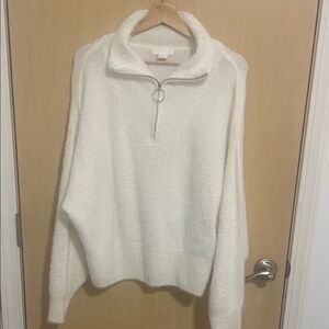 H&M White Half-Zip Sweater L
